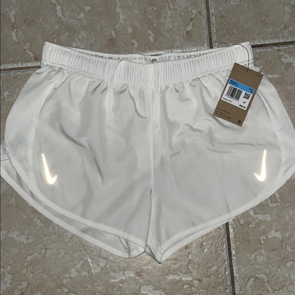 Nike White Athletic Shorts with Reflective Swoosh